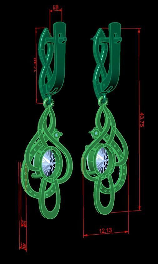 earrings with gemstones 3D print model_13