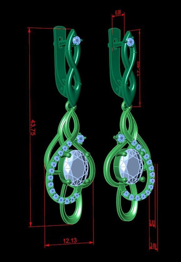 earrings with gemstones 3D print model_11