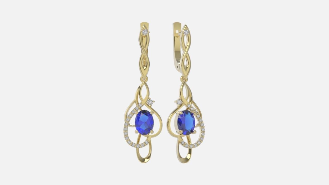 earrings with gemstones 3D print model_4