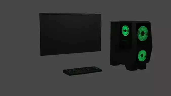 PC Set computer tower with lights and keyboard