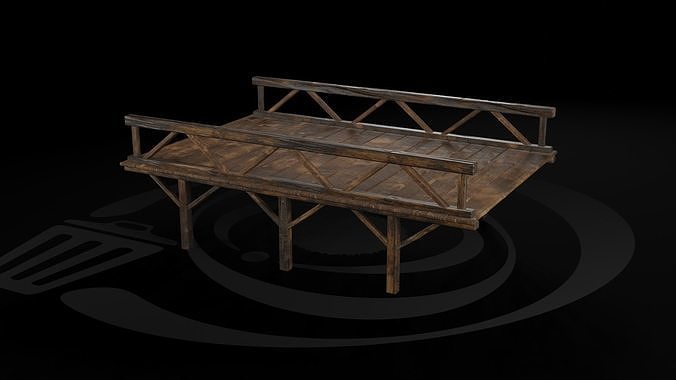 AAA Medieval Wooden Bridge 01 R Low-poly 3D model