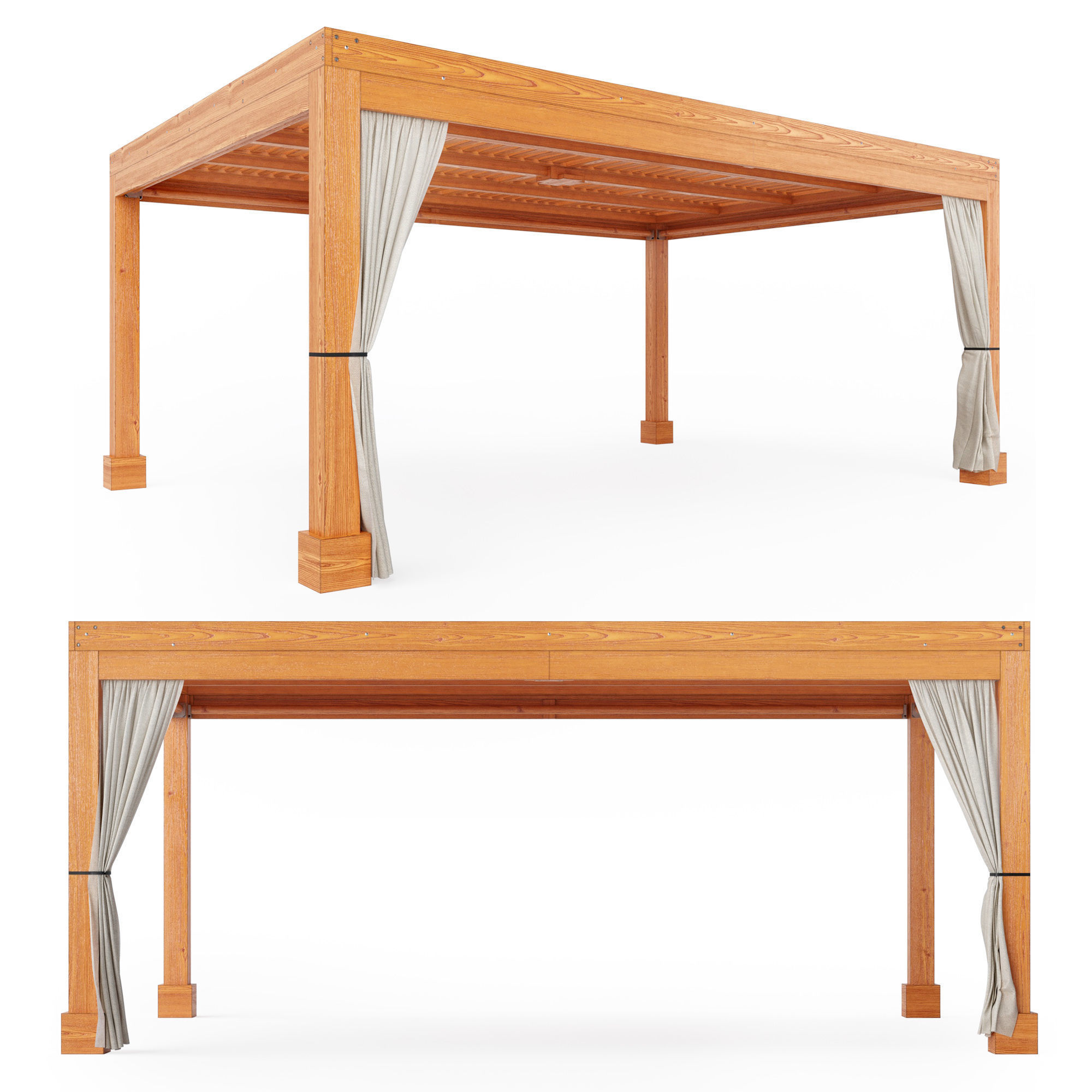 Modern Fat Timber Pergola - Forever Redwood 3D model_0