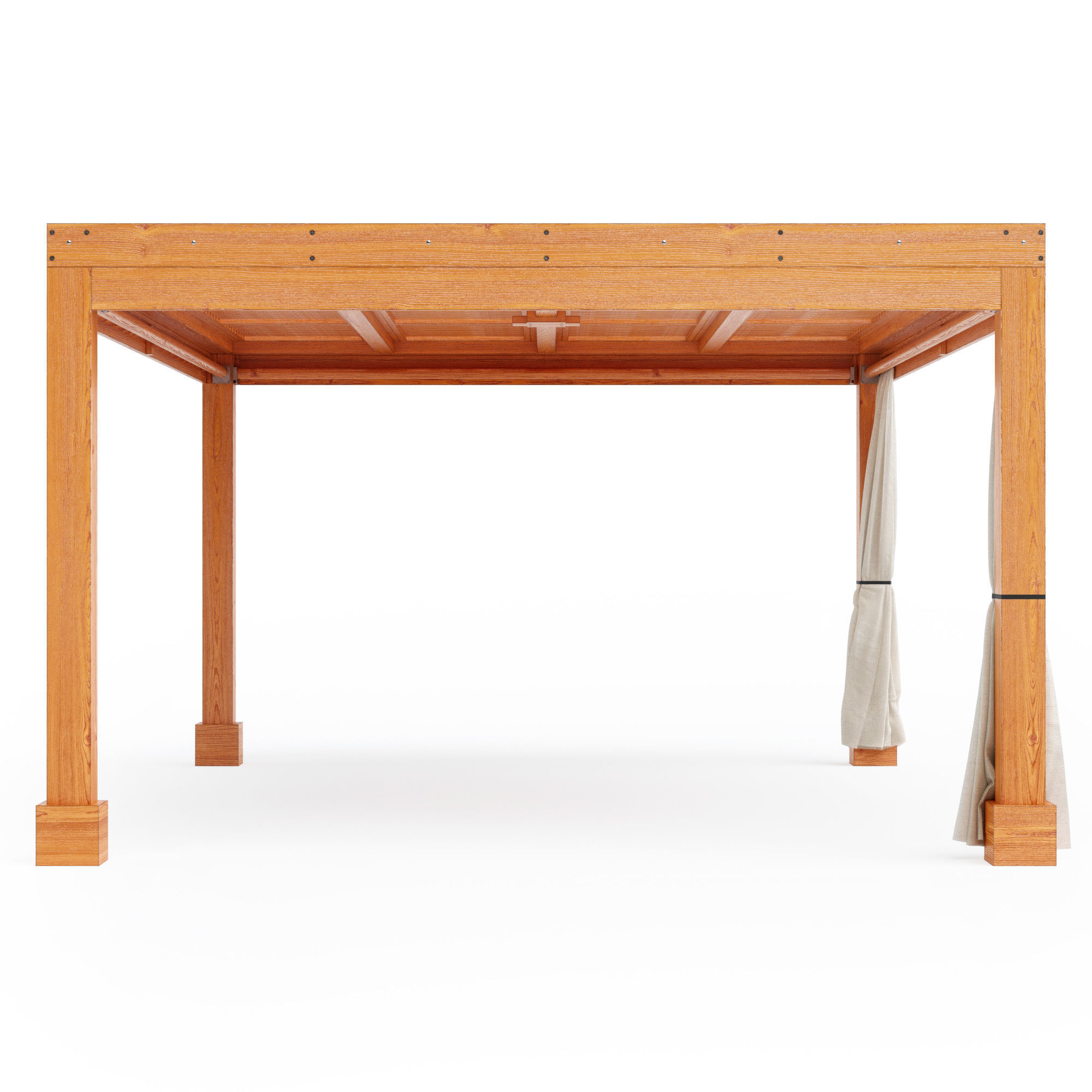 Modern Fat Timber Pergola - Forever Redwood 3D model_4