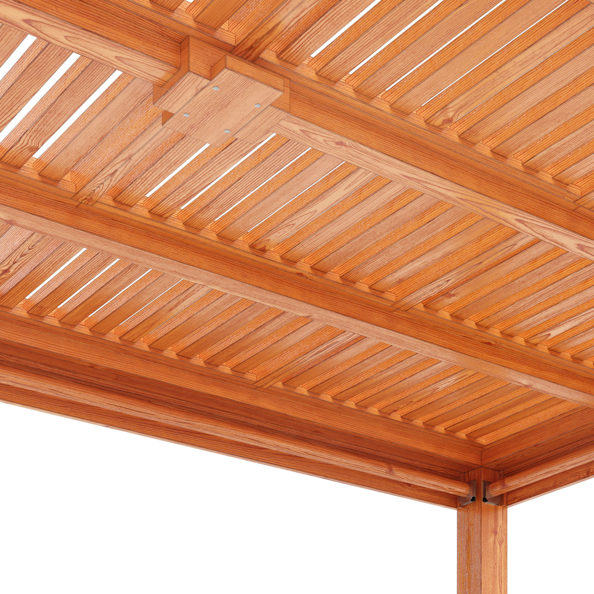 Modern Fat Timber Pergola - Forever Redwood 3D model_5