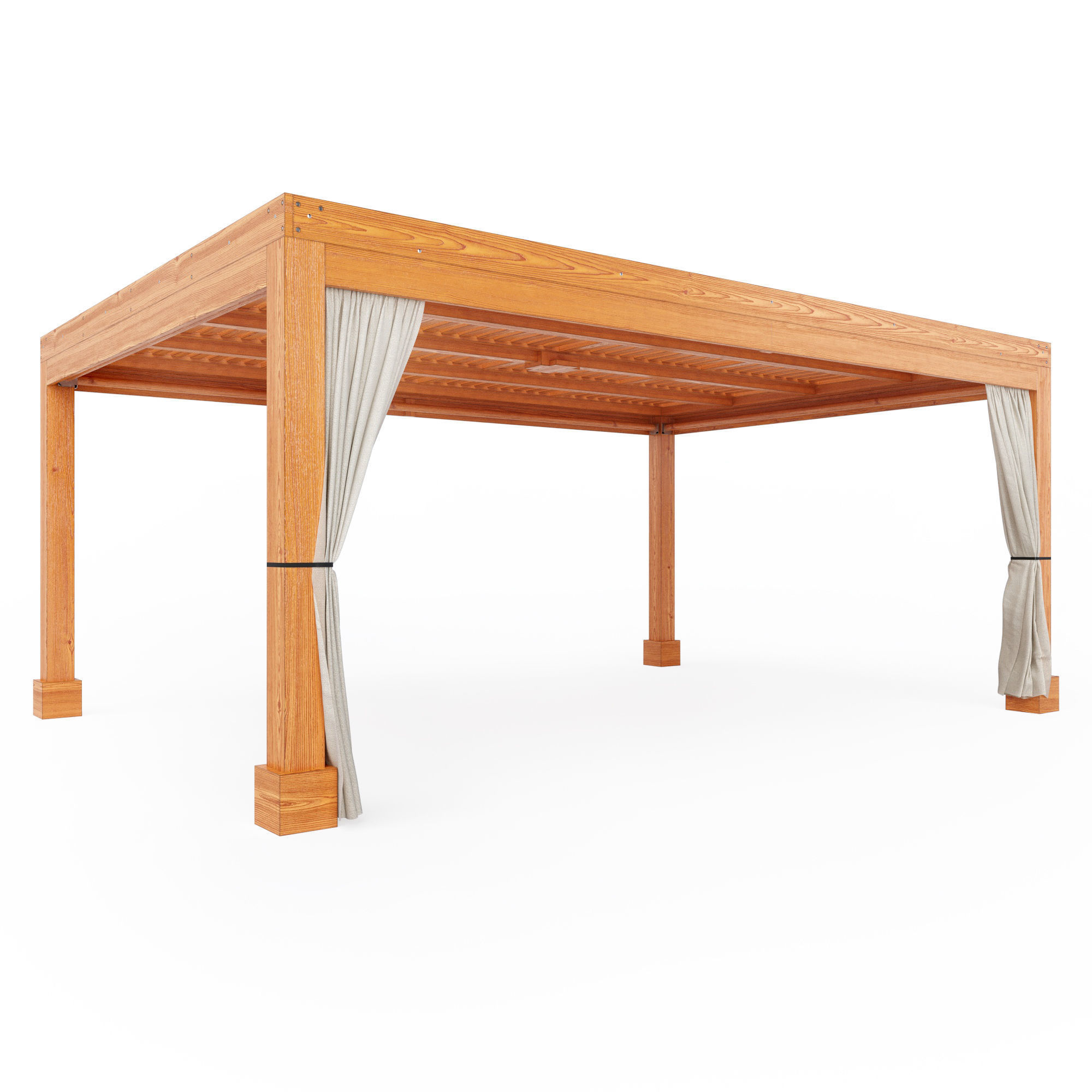 Modern Fat Timber Pergola - Forever Redwood 3D model_1