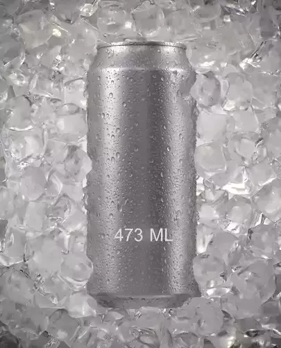 Beverage Can with Ice Cubes and Water Droplets 473ml