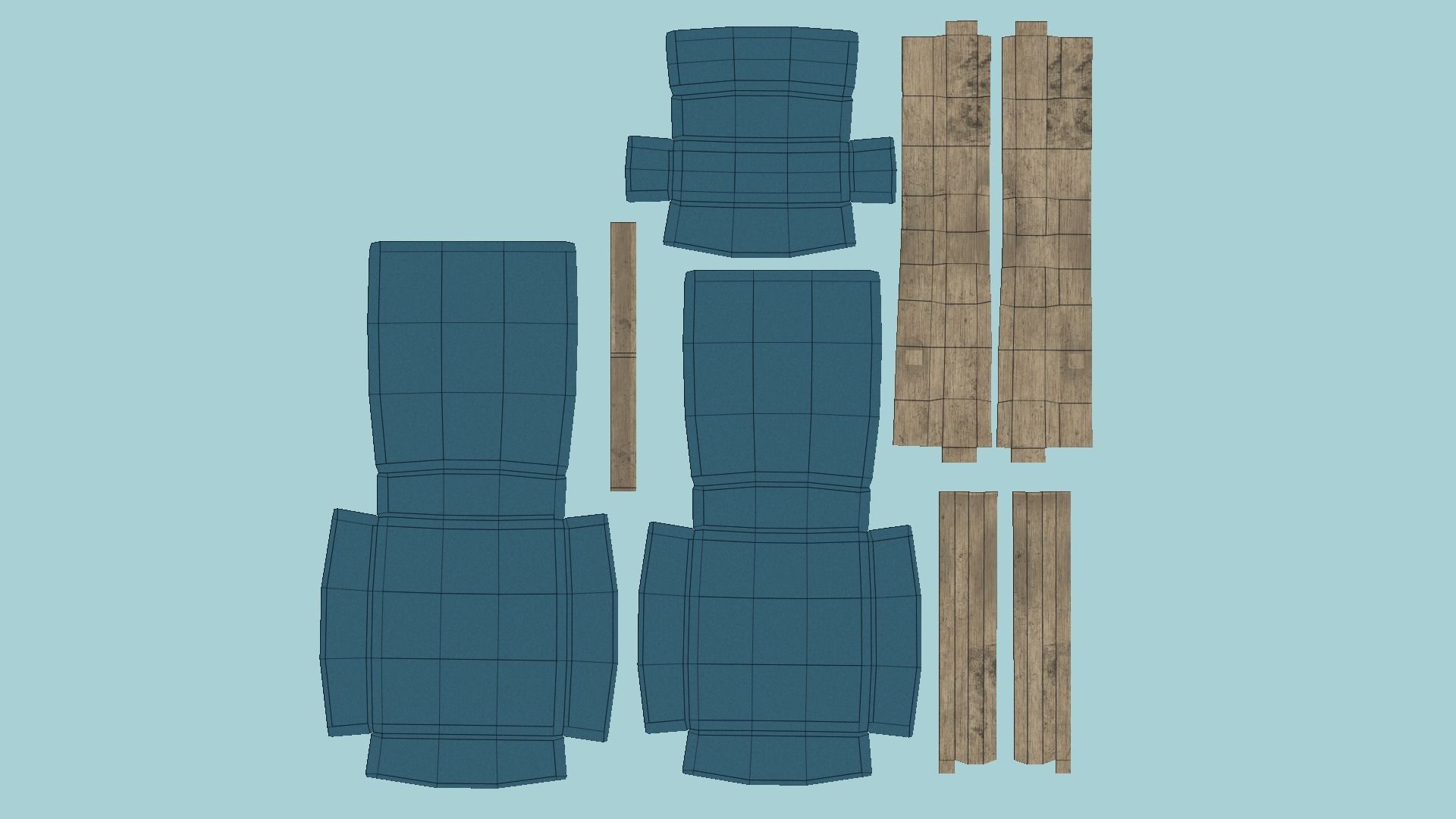 Blue Wood Armchair - Furniture Interior Design Low-poly 3D model_5