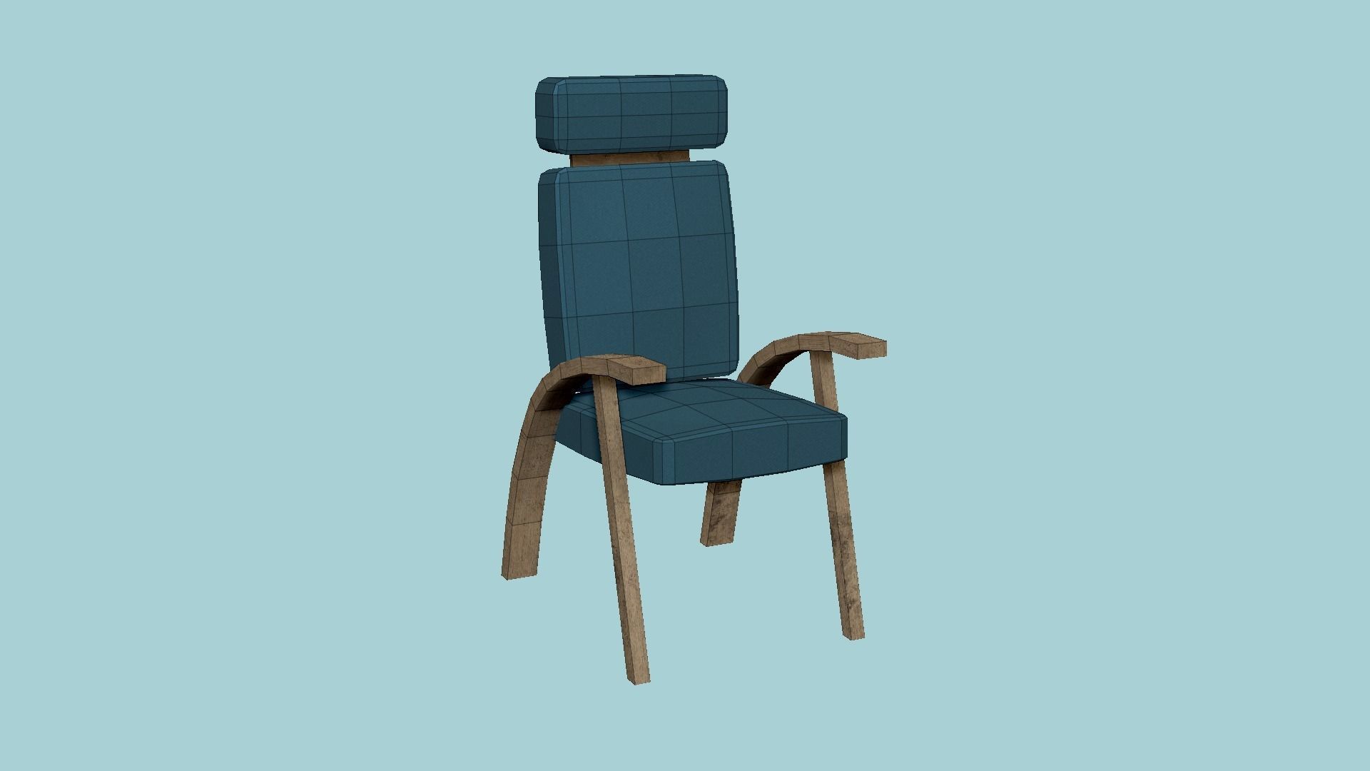Blue Wood Armchair - Furniture Interior Design Low-poly 3D model_6