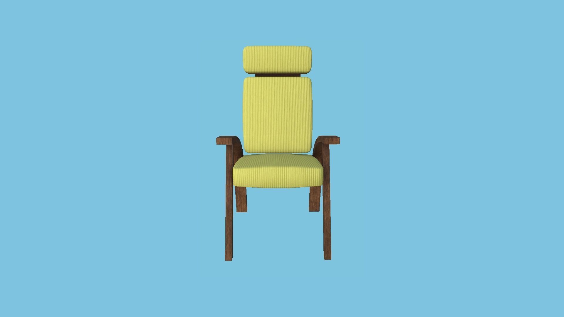 Yellow Wood Armchair - Furniture Interior Design Low-poly 3D model_3