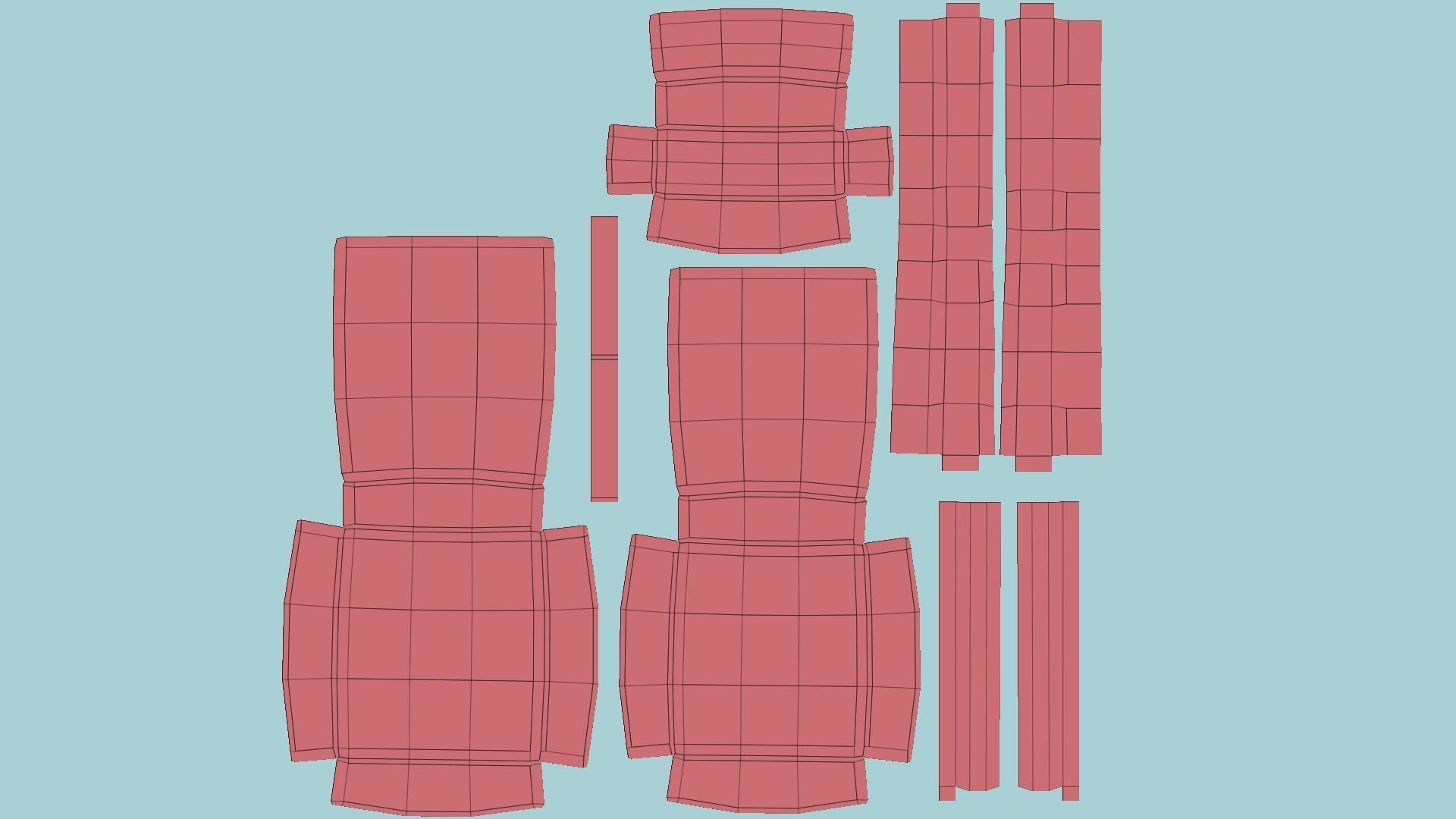 Red Plaid Armchair - Furniture Interior Design Low-poly 3D model_8