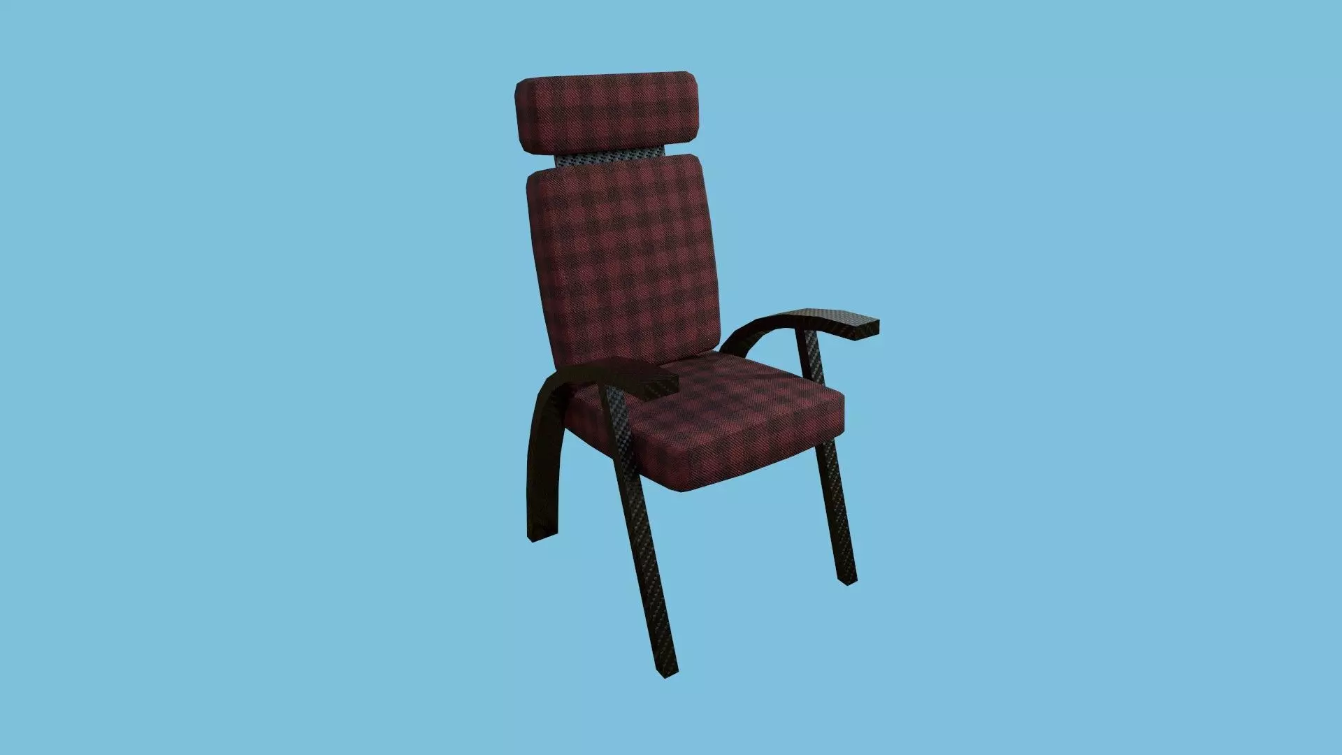 Red Plaid Armchair - Furniture Interior Design Low-poly 3D model_0