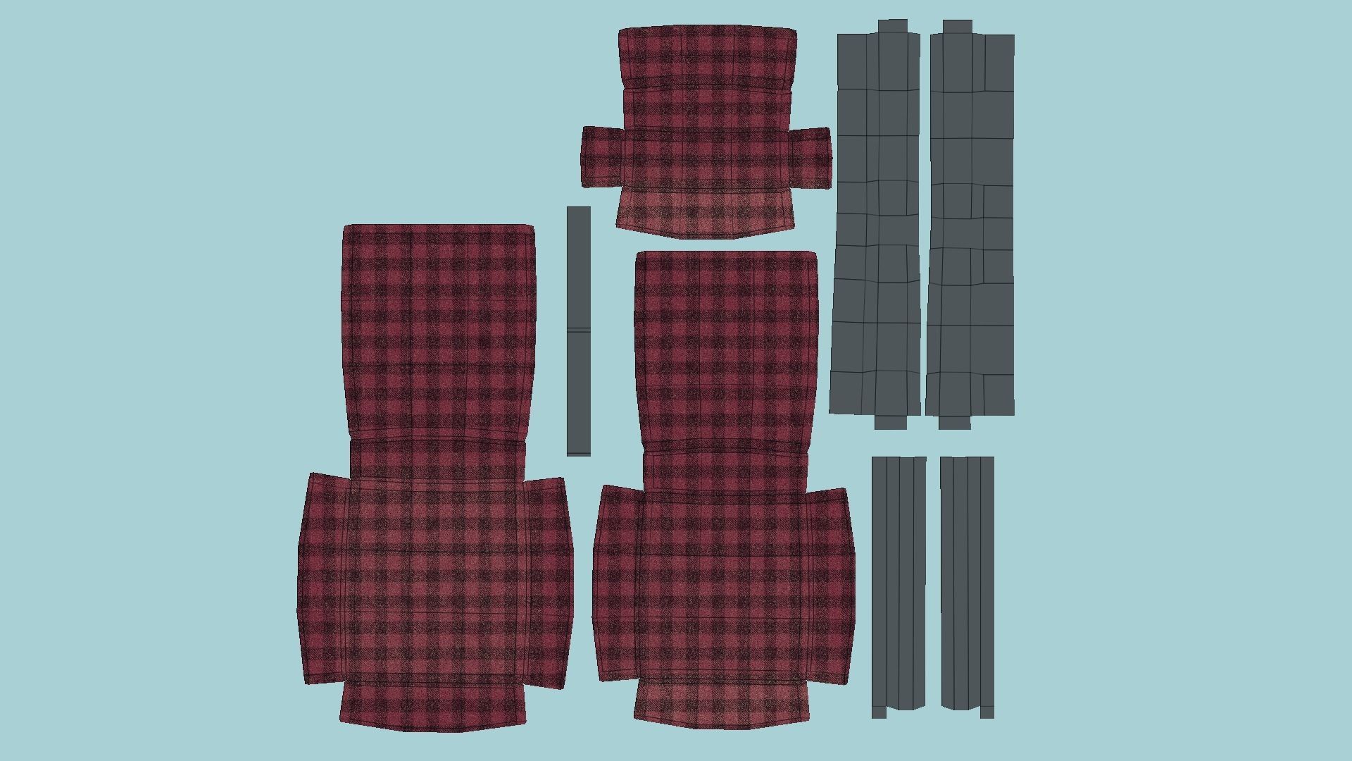 Red Plaid Armchair - Furniture Interior Design Low-poly 3D model_6