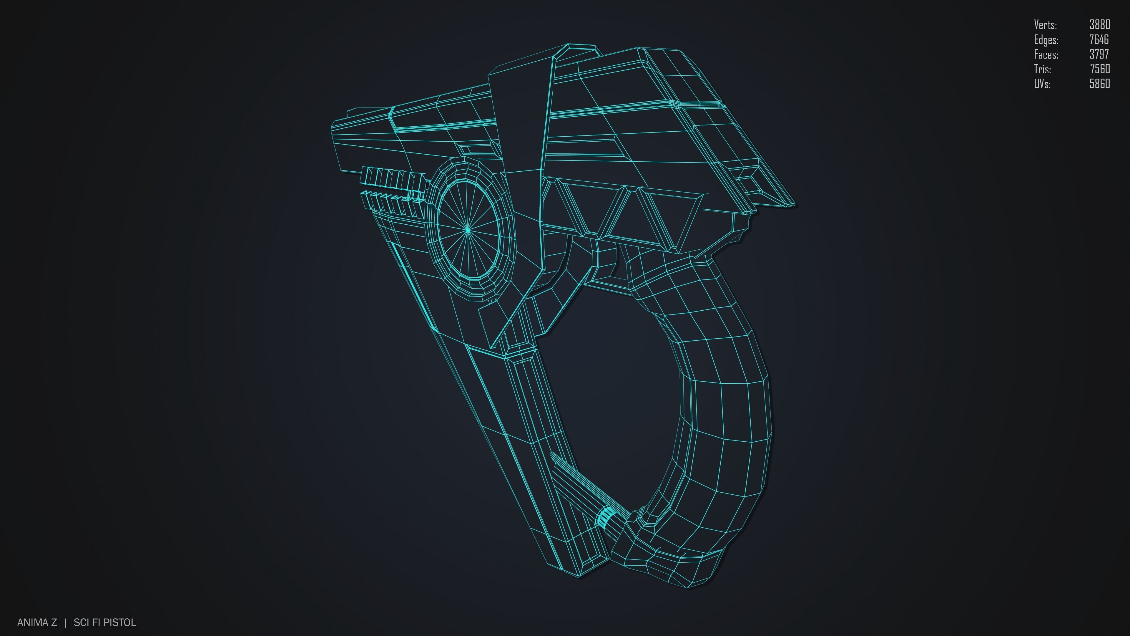 Sci fi pistol Low-poly 3D model_10