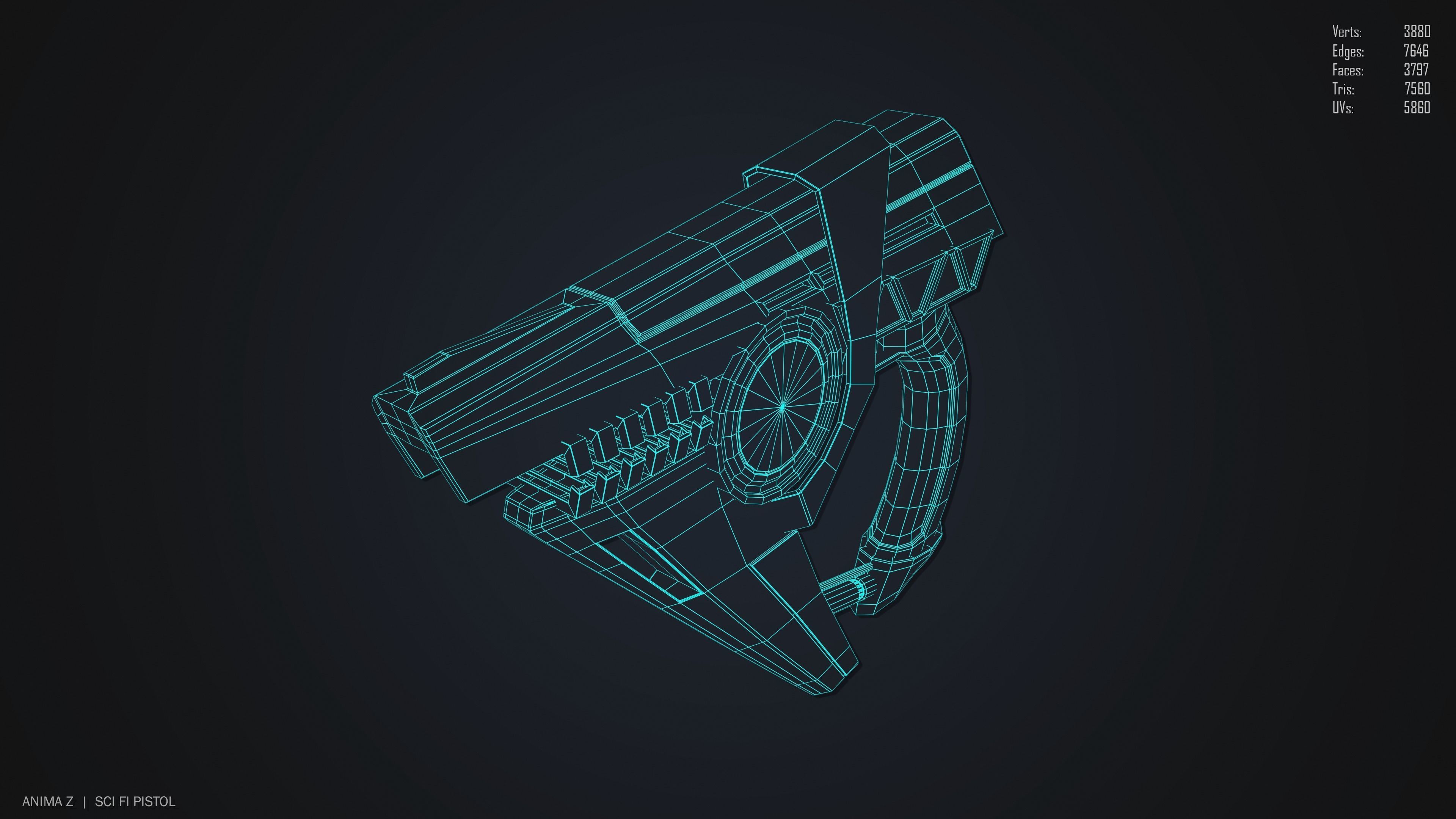 Sci fi pistol Low-poly 3D model_11