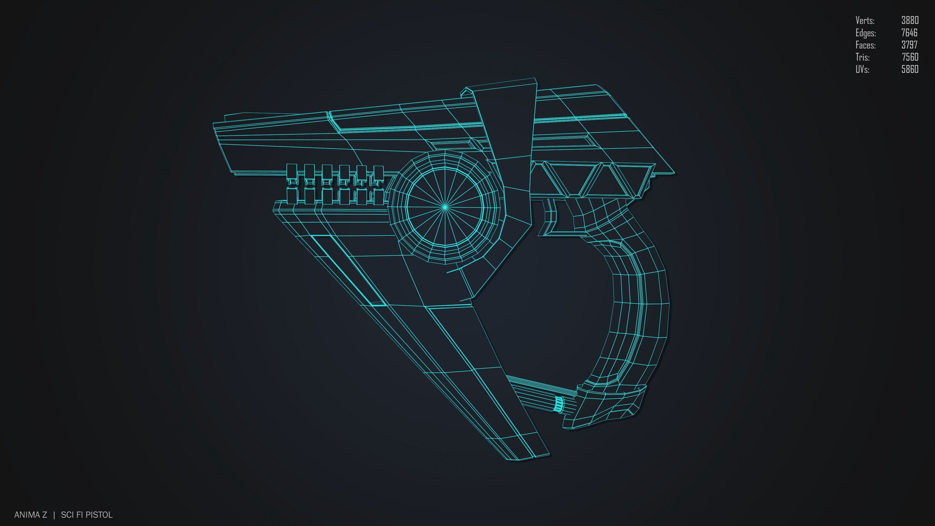Sci fi pistol Low-poly 3D model_12