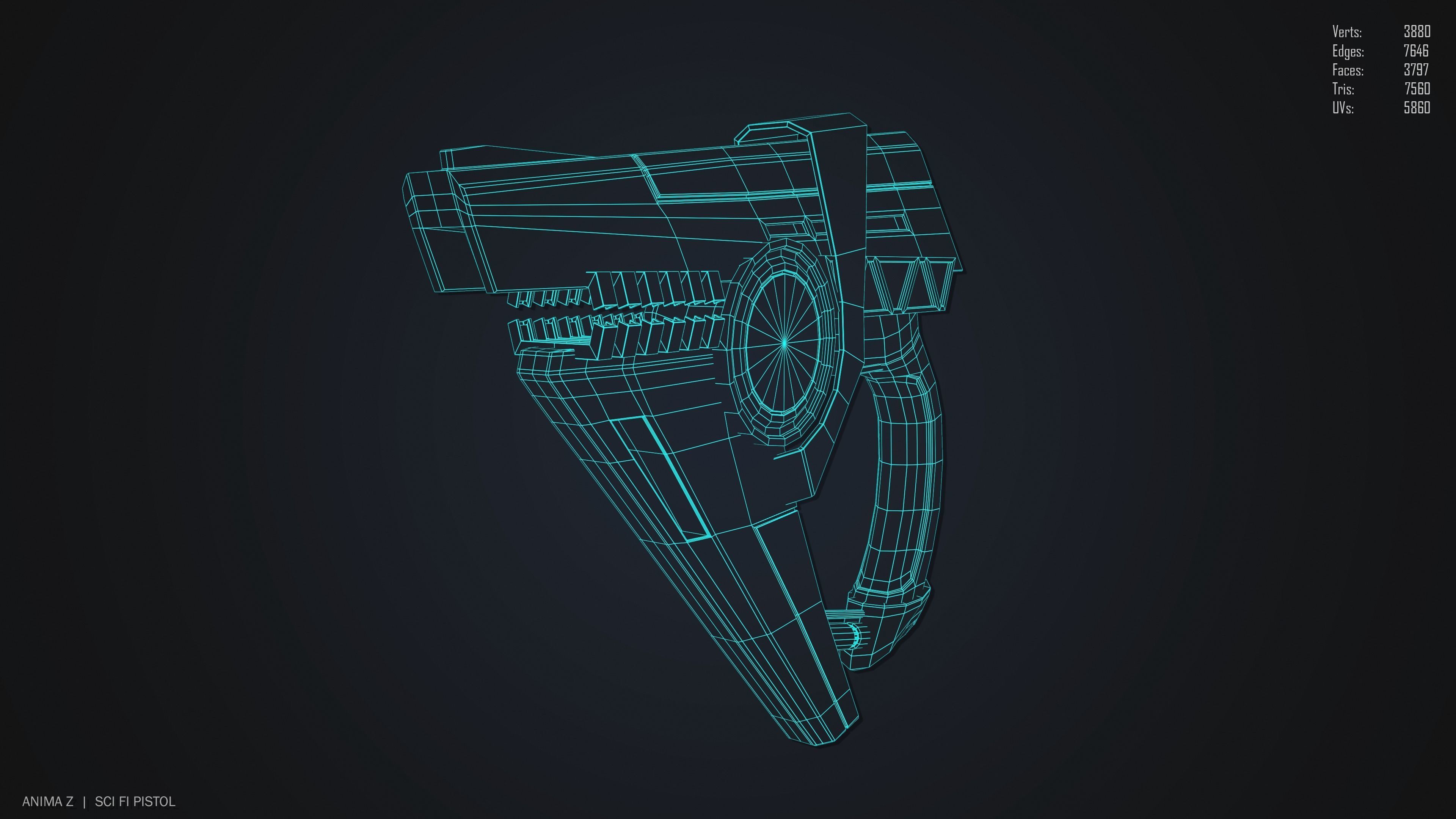 Sci fi pistol Low-poly 3D model_9