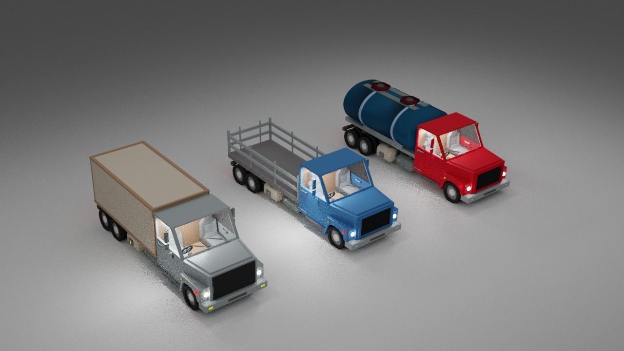 lowpoly trucks truck with box Low-poly 3D model_4