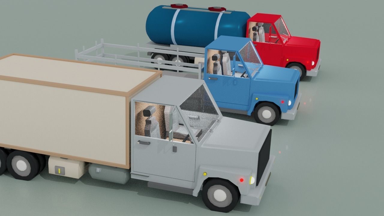 lowpoly trucks truck with box Low-poly 3D model_2