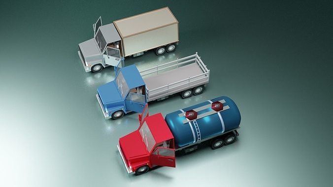 lowpoly trucks truck with box Low-poly 3D model