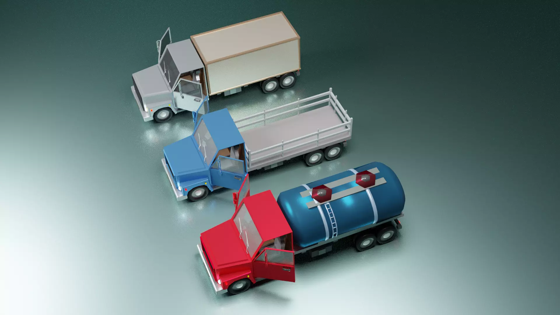 lowpoly trucks truck with box Low-poly 3D model_0