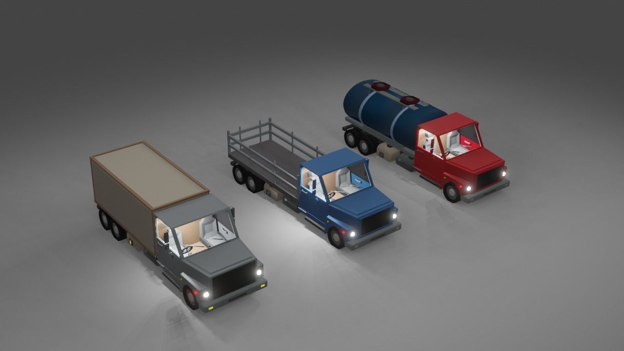 lowpoly trucks truck with box Low-poly 3D model_3