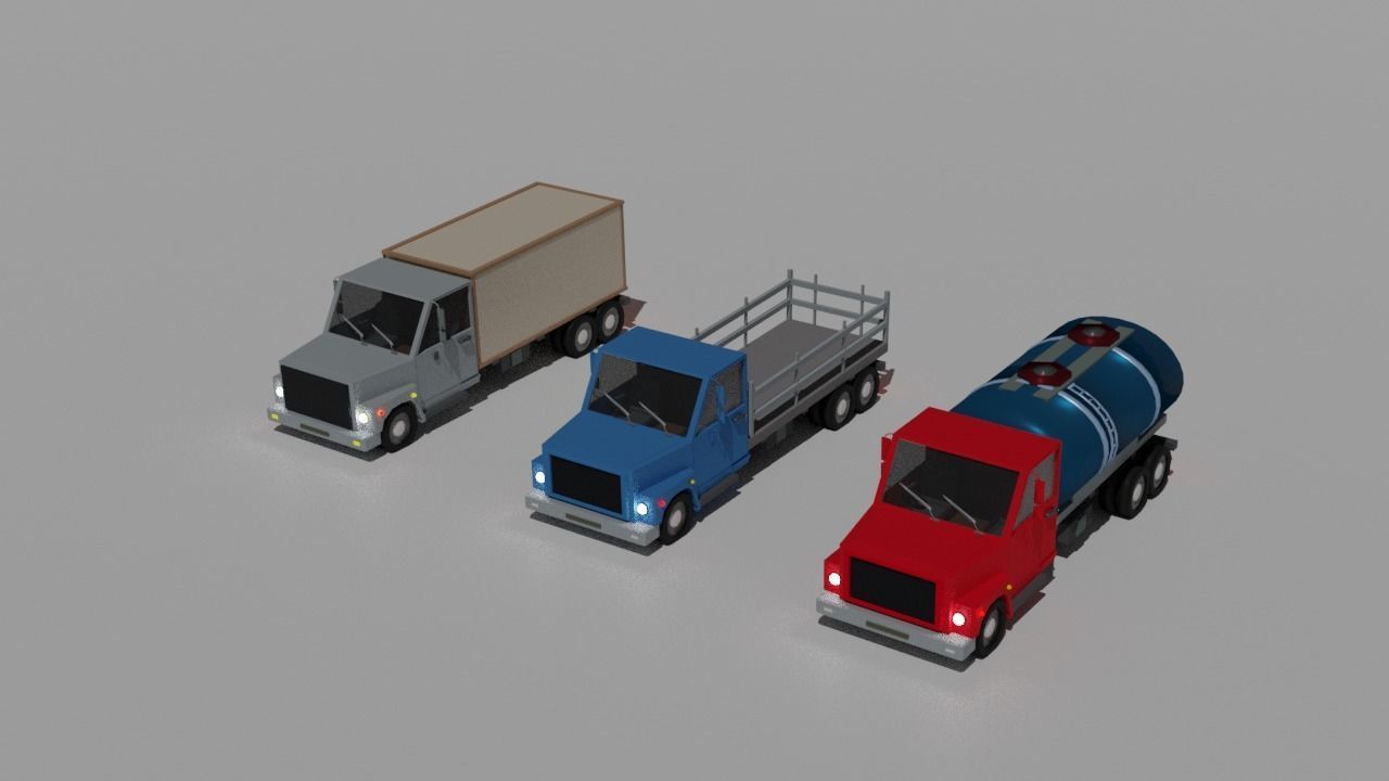 lowpoly trucks truck with box Low-poly 3D model_15