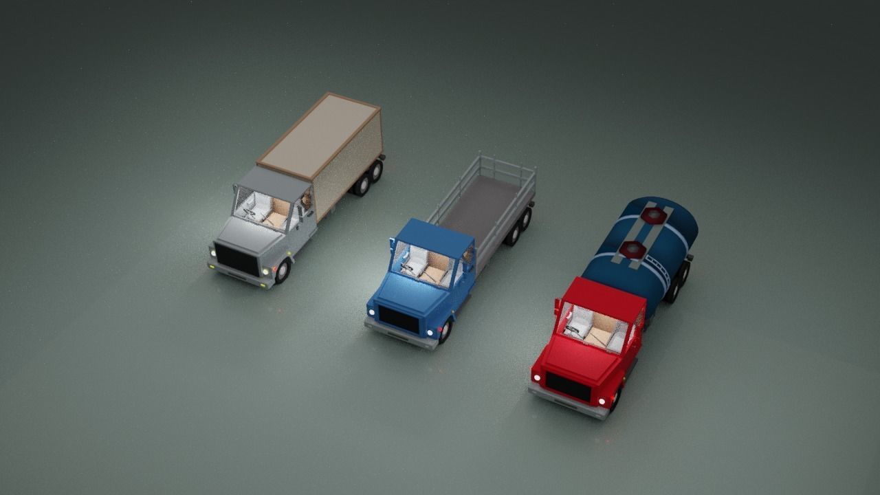 lowpoly trucks truck with box Low-poly 3D model_7