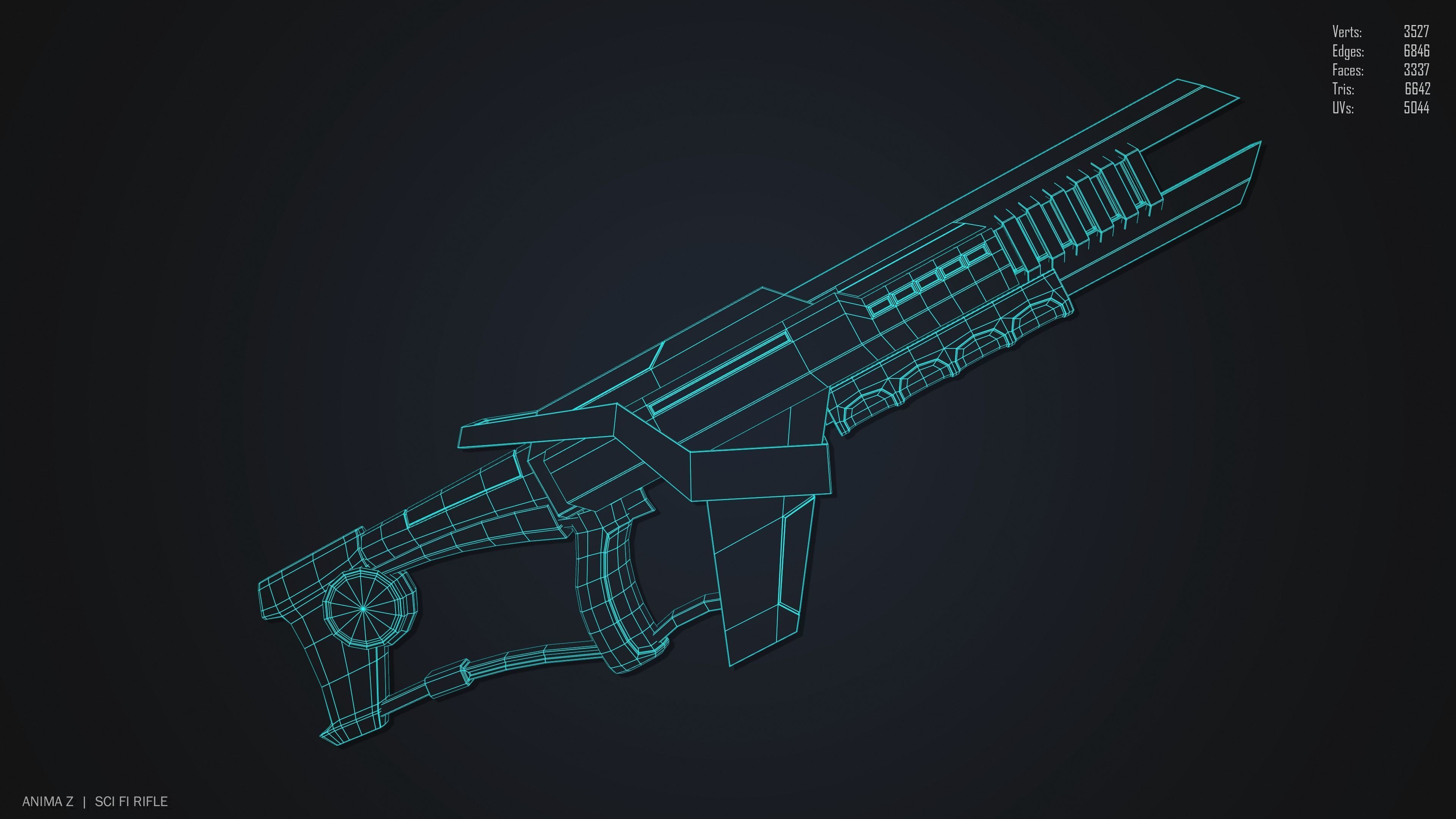 Sci fi rifle Low-poly 3D model_14