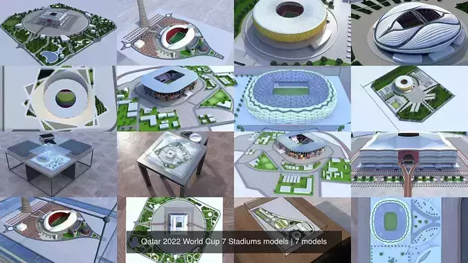 Qatar 2022 World Cup 7 Stadiums models 3D Model Collection