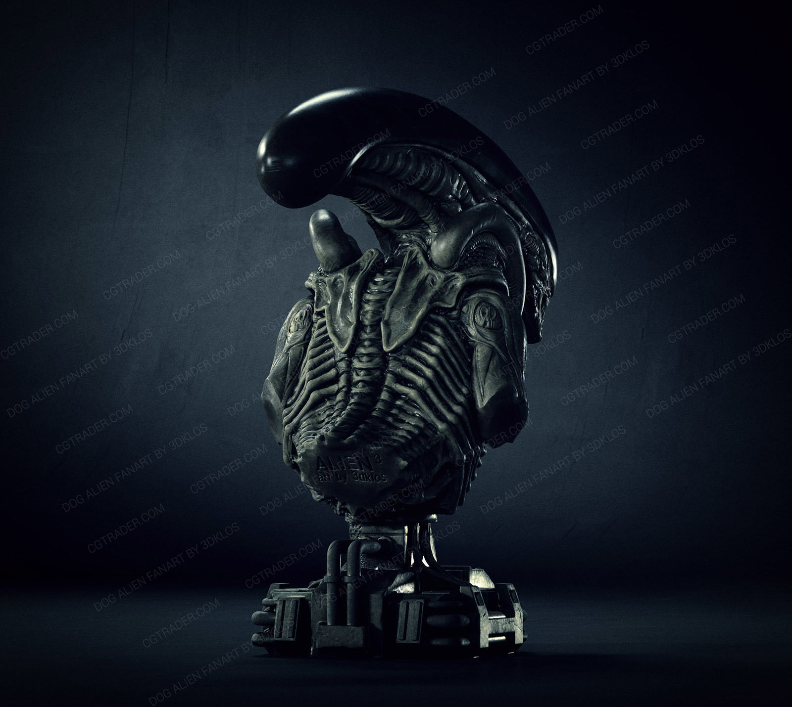 Dog alien Bust - printable STL 3D print model_4