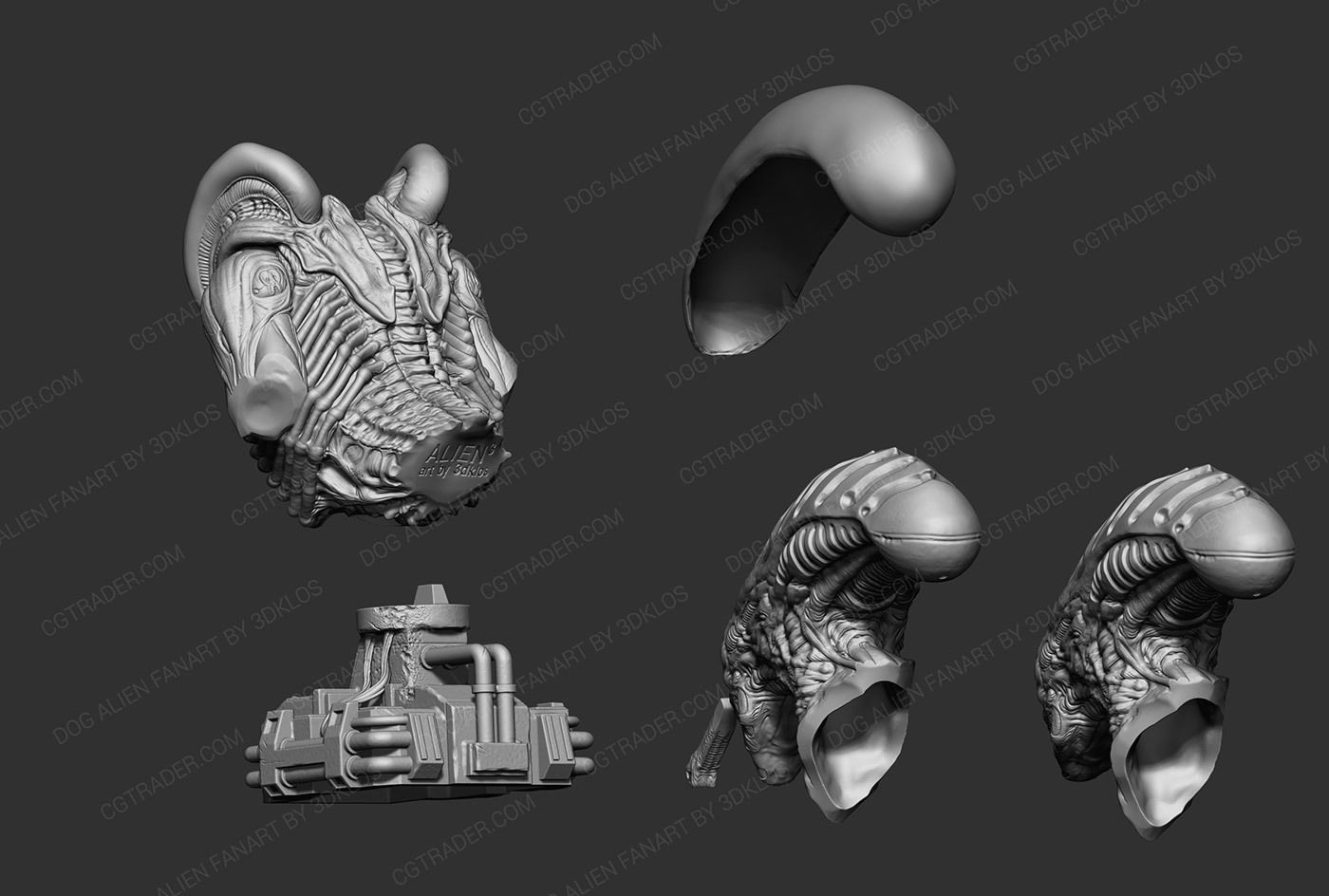 Dog alien Bust - printable STL 3D print model_7
