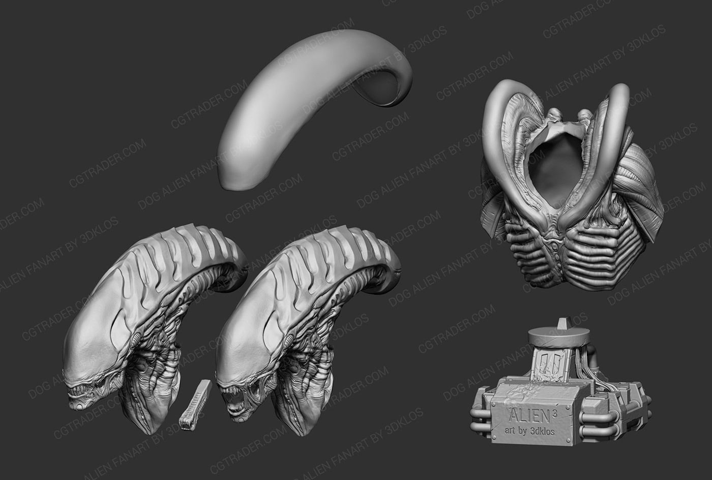 Dog alien Bust - printable STL 3D print model_6