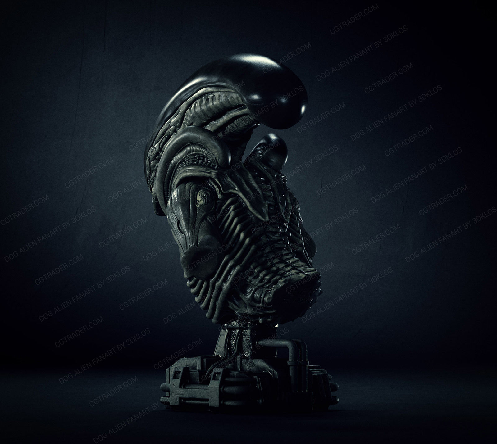 Dog alien Bust - printable STL 3D print model_5