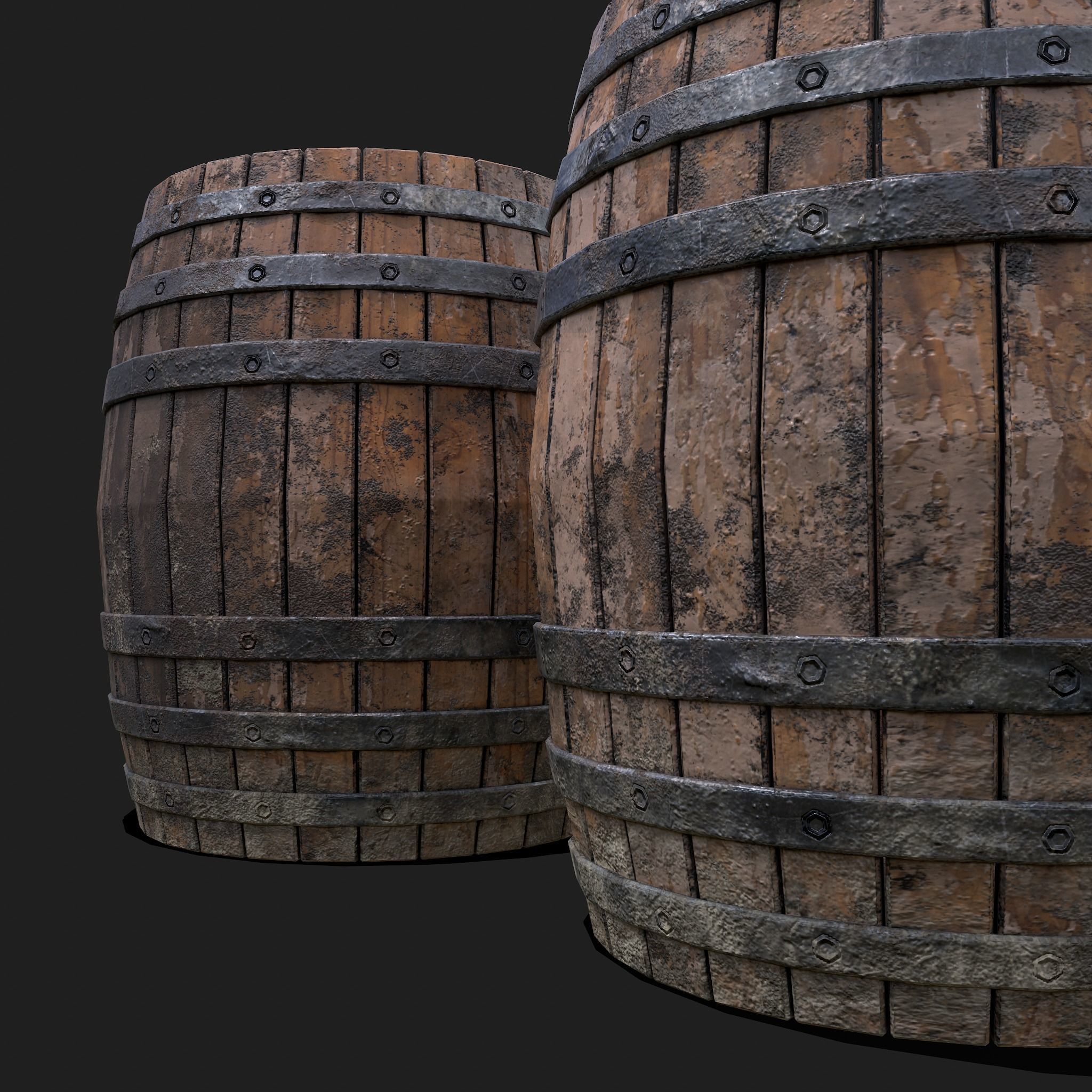 Barrel two wooden barrels Low-poly 3D model_10