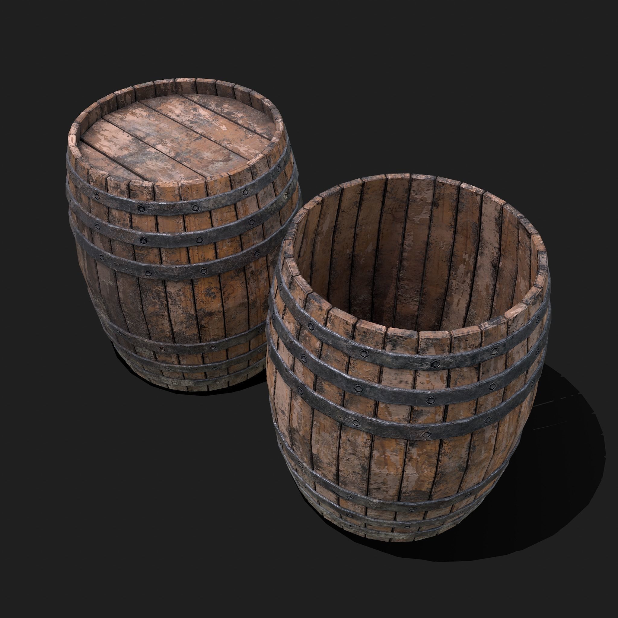 Barrel two wooden barrels Low-poly 3D model_15