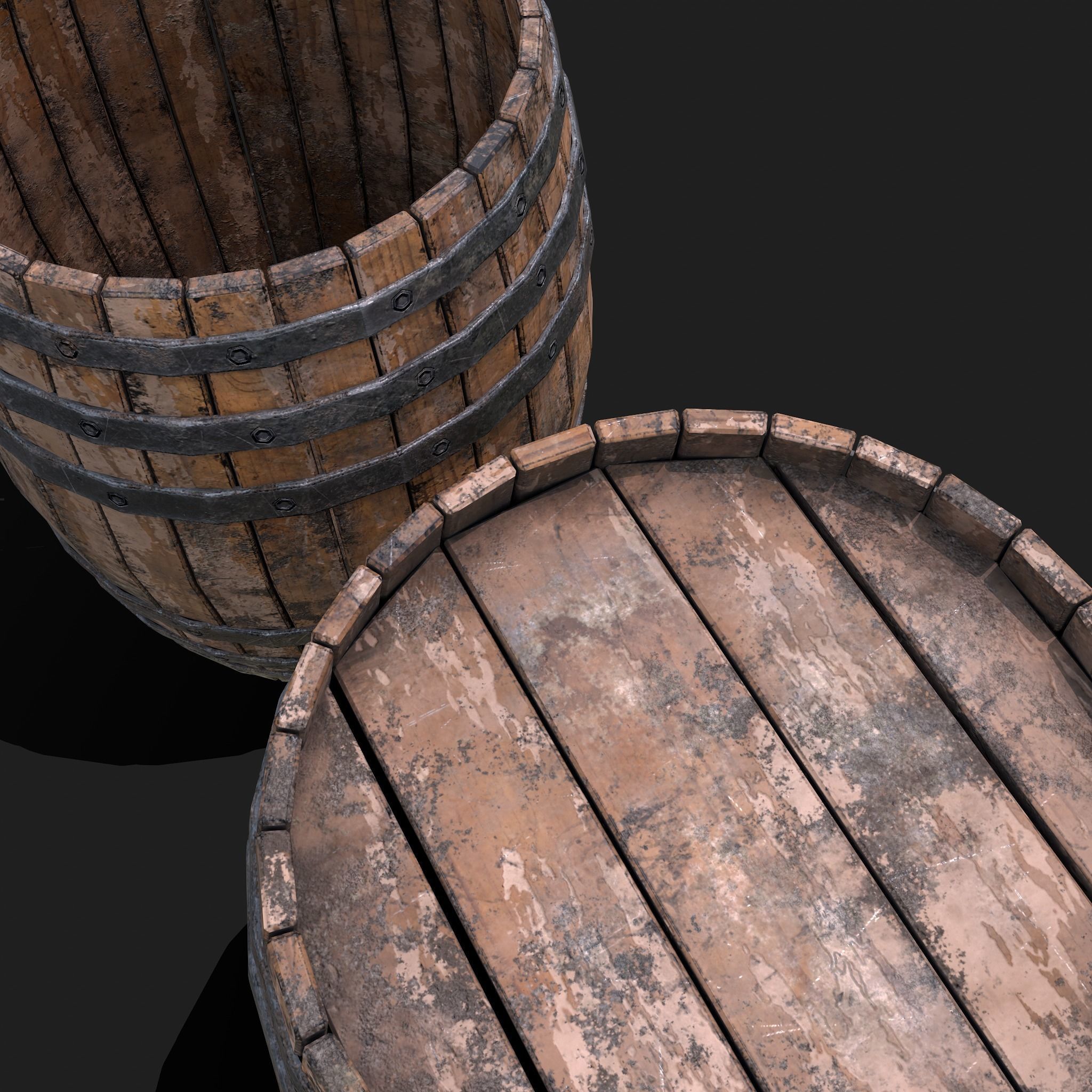 Barrel two wooden barrels Low-poly 3D model_9