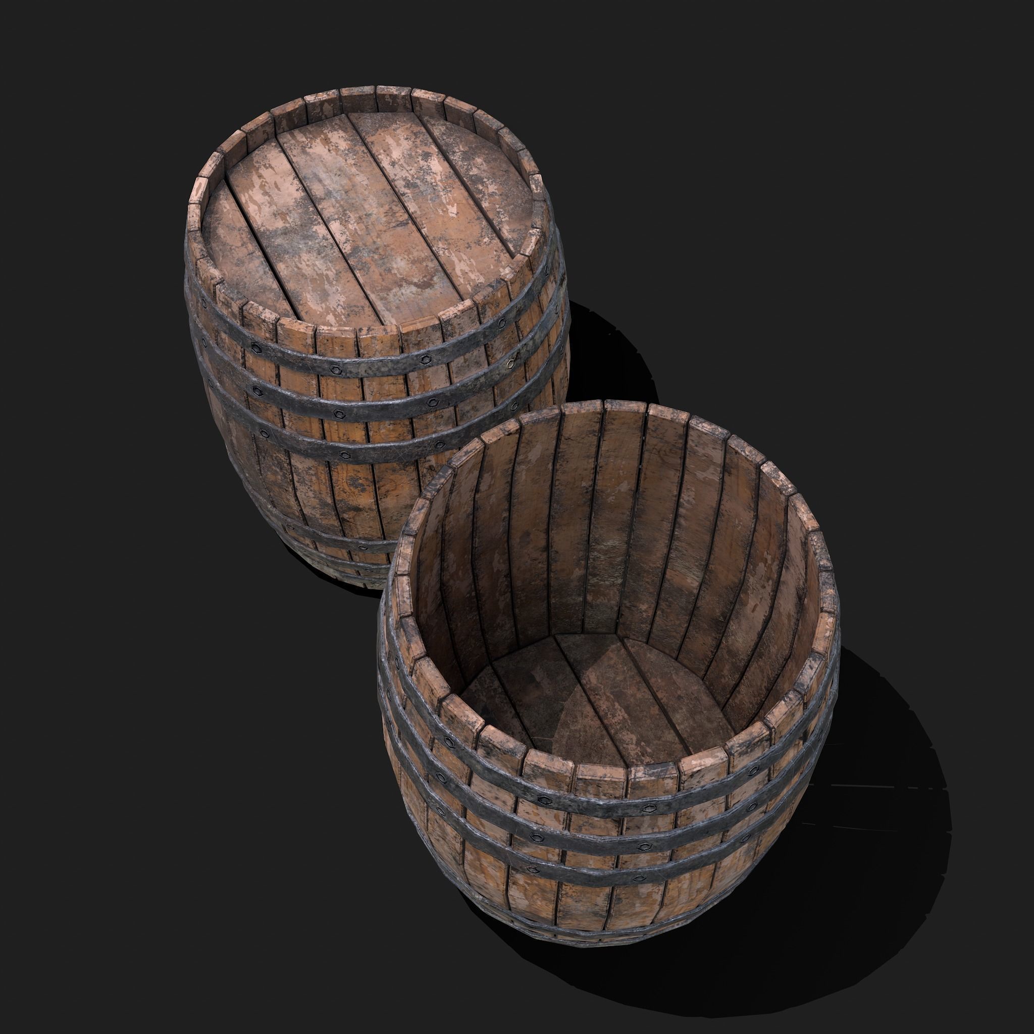 Barrel two wooden barrels Low-poly 3D model_5