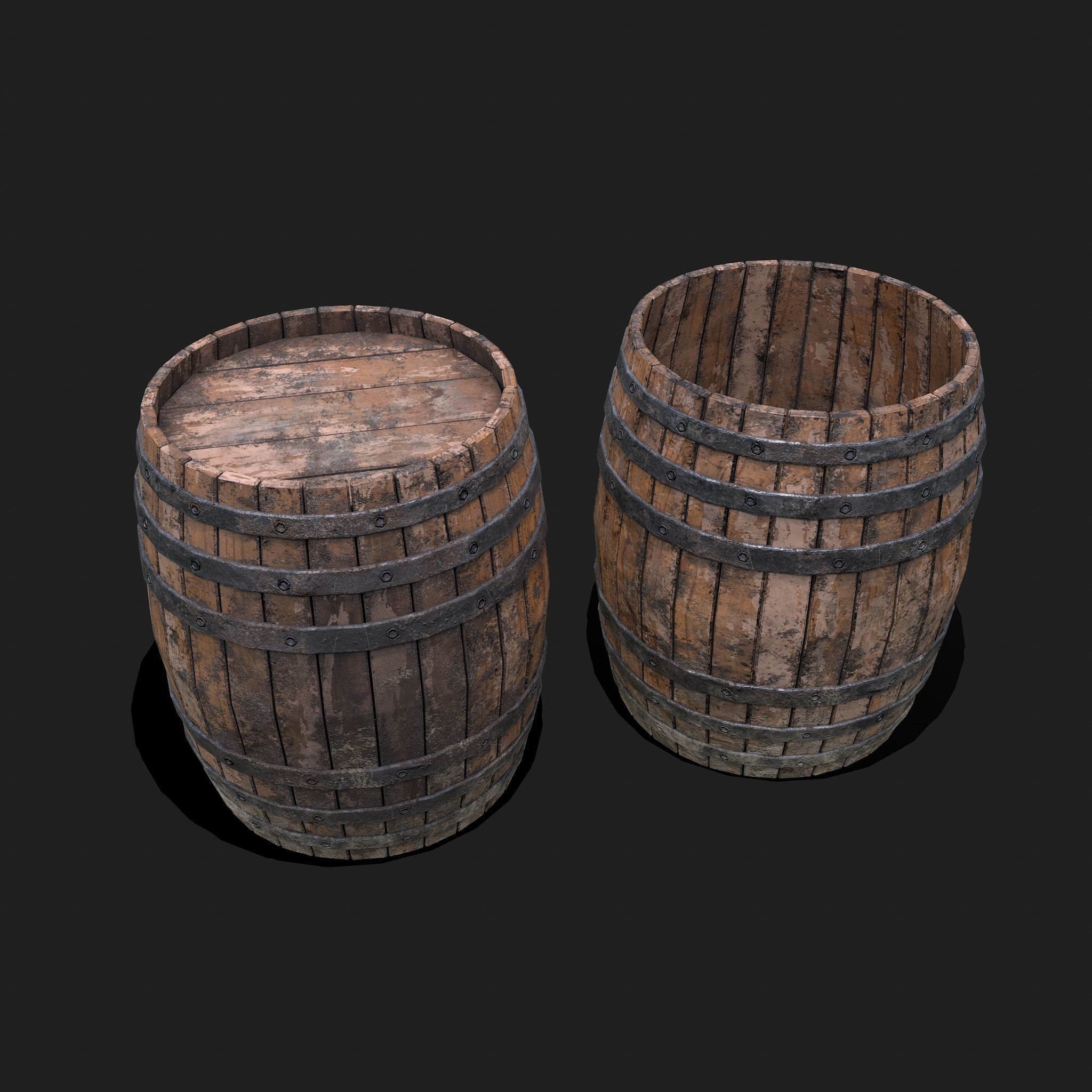 Barrel two wooden barrels Low-poly 3D model_14