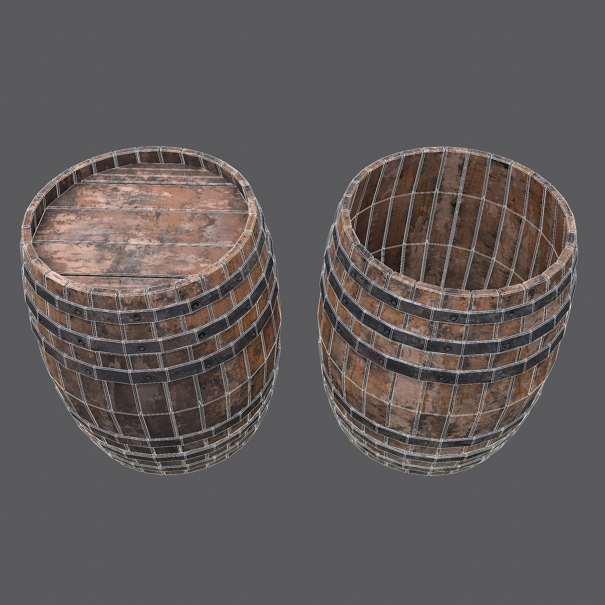 Barrel two wooden barrels Low-poly 3D model_18