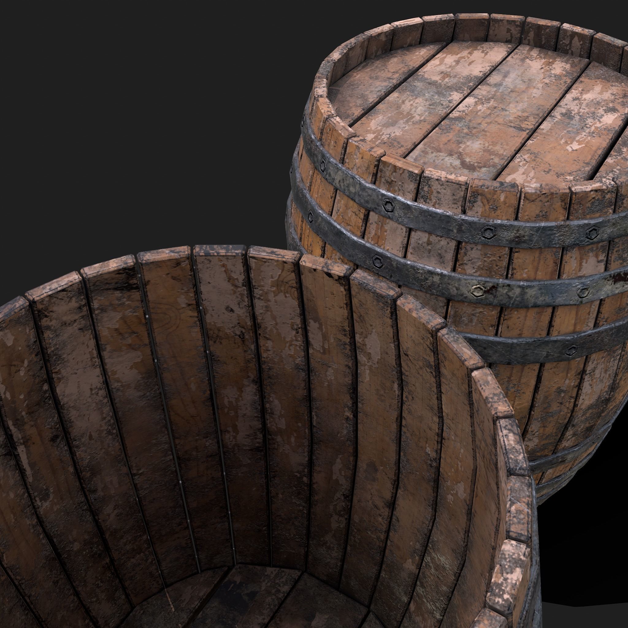 Barrel two wooden barrels Low-poly 3D model_8