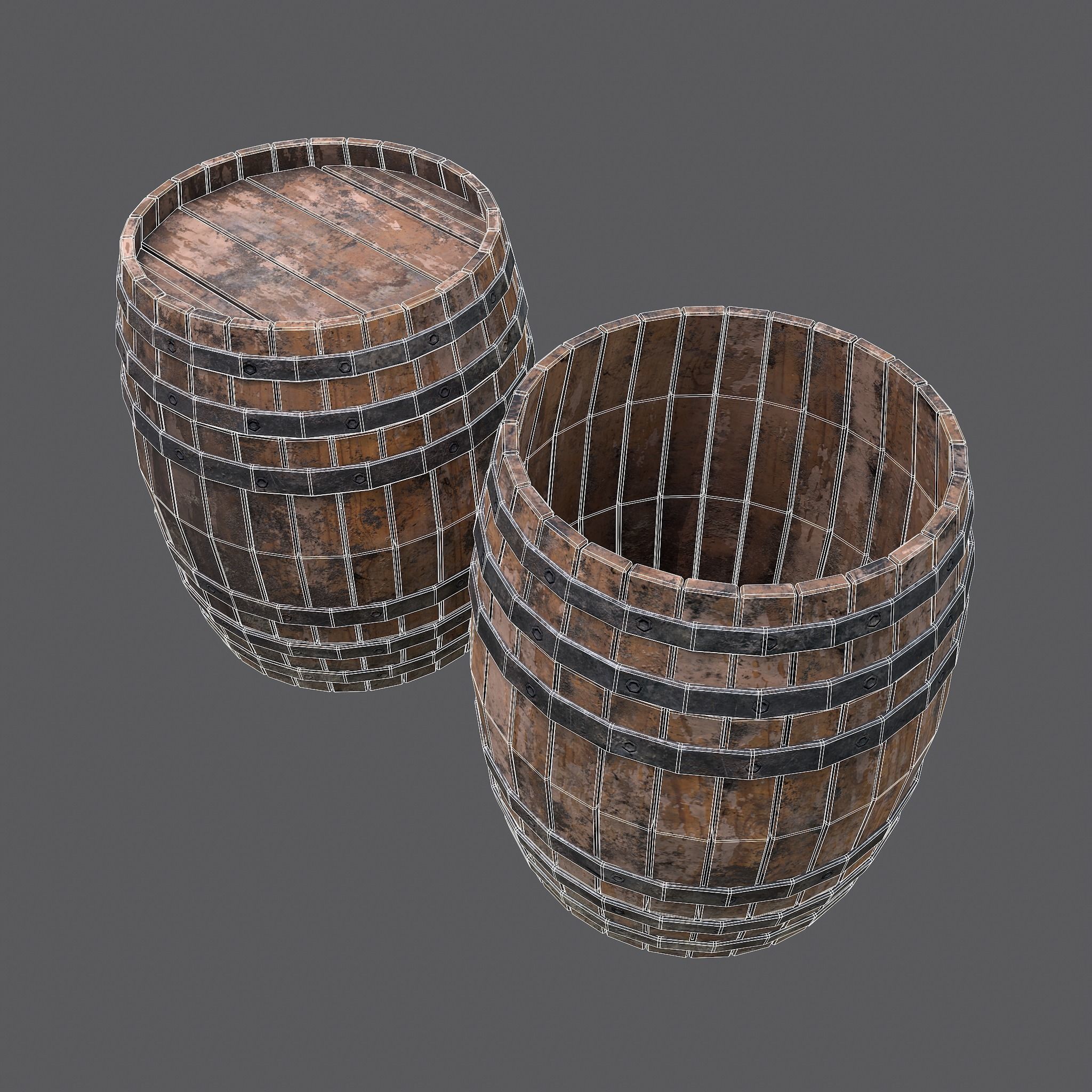 Barrel two wooden barrels Low-poly 3D model_16