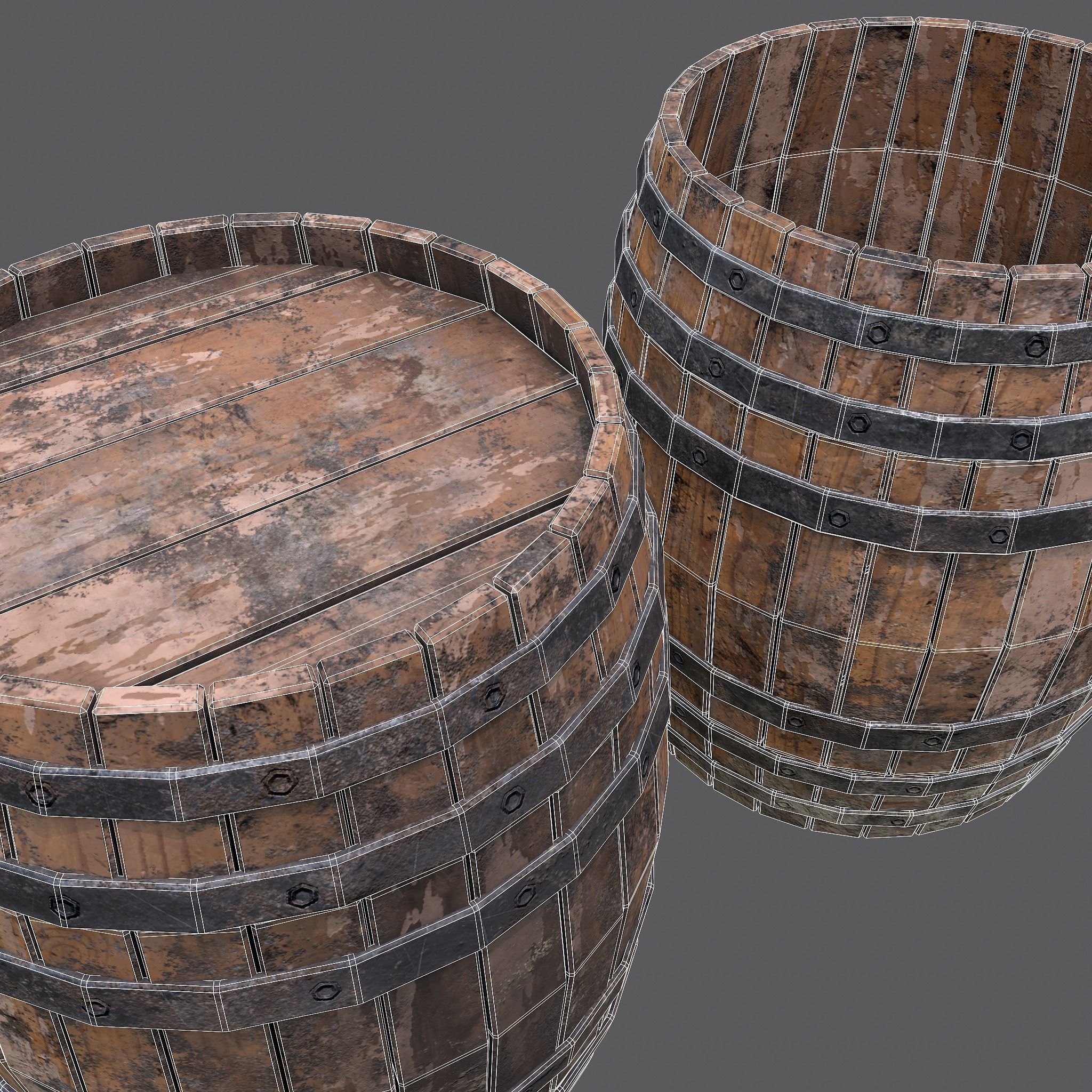 Barrel two wooden barrels Low-poly 3D model_21