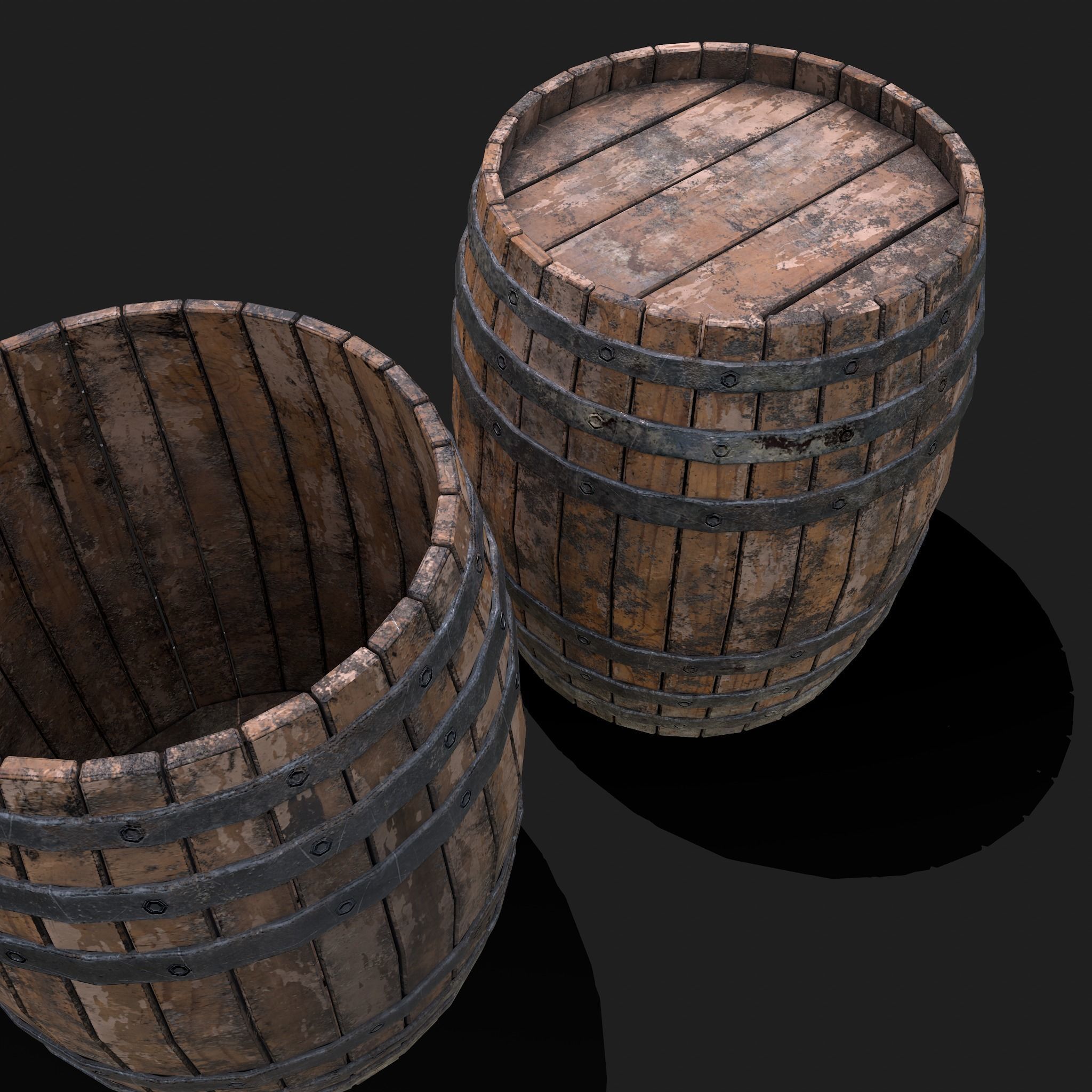 Barrel two wooden barrels Low-poly 3D model_12