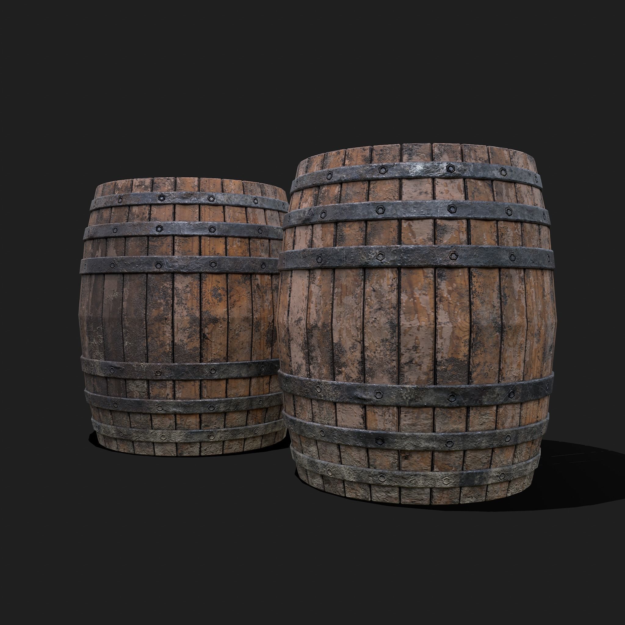 Barrel two wooden barrels Low-poly 3D model_4