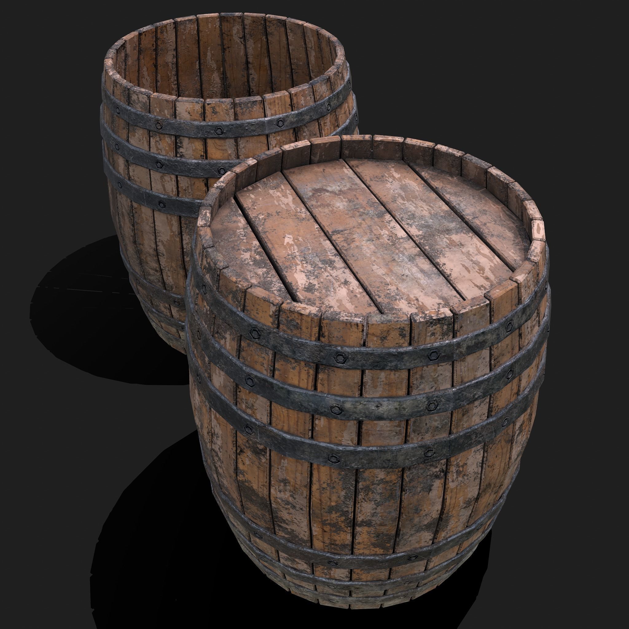 Barrel two wooden barrels Low-poly 3D model_7