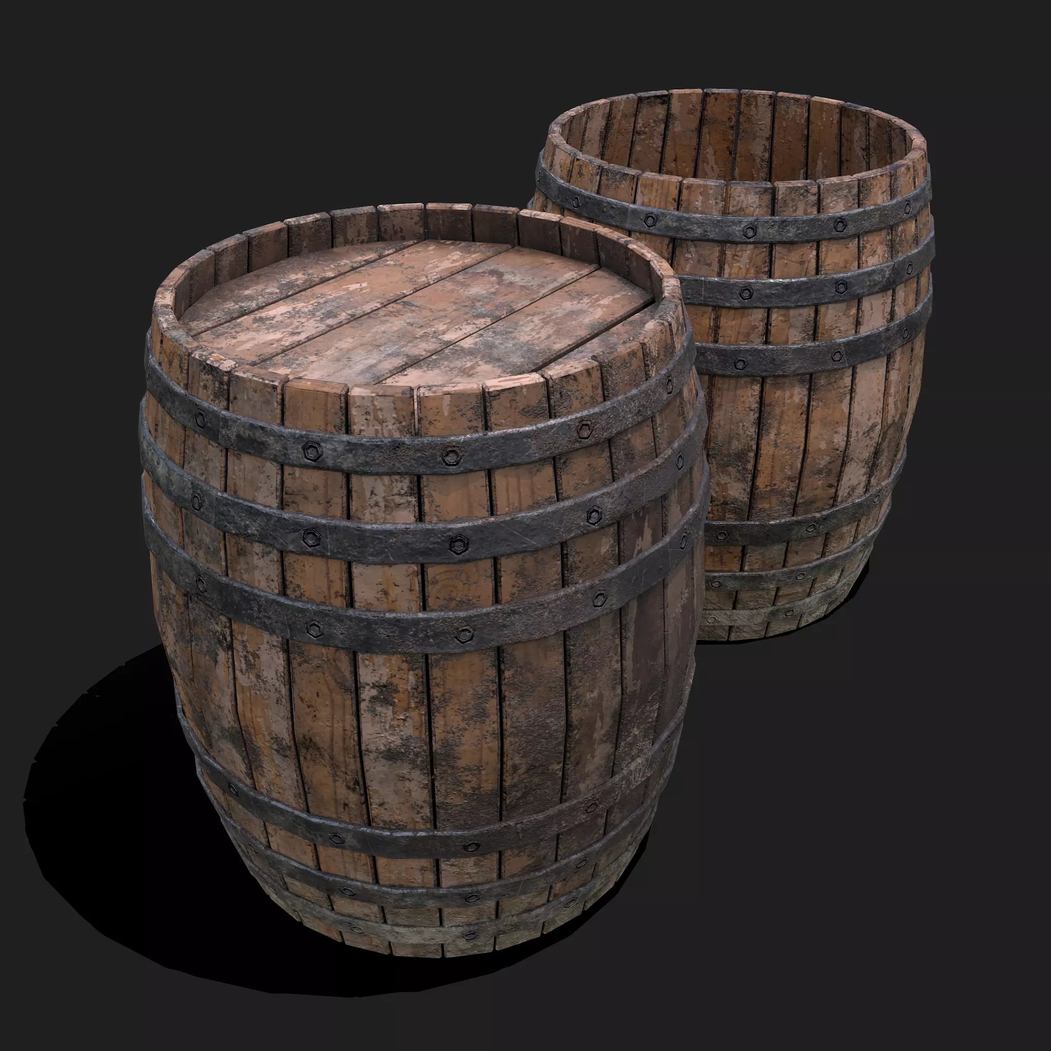 Barrel two wooden barrels Low-poly 3D model_0