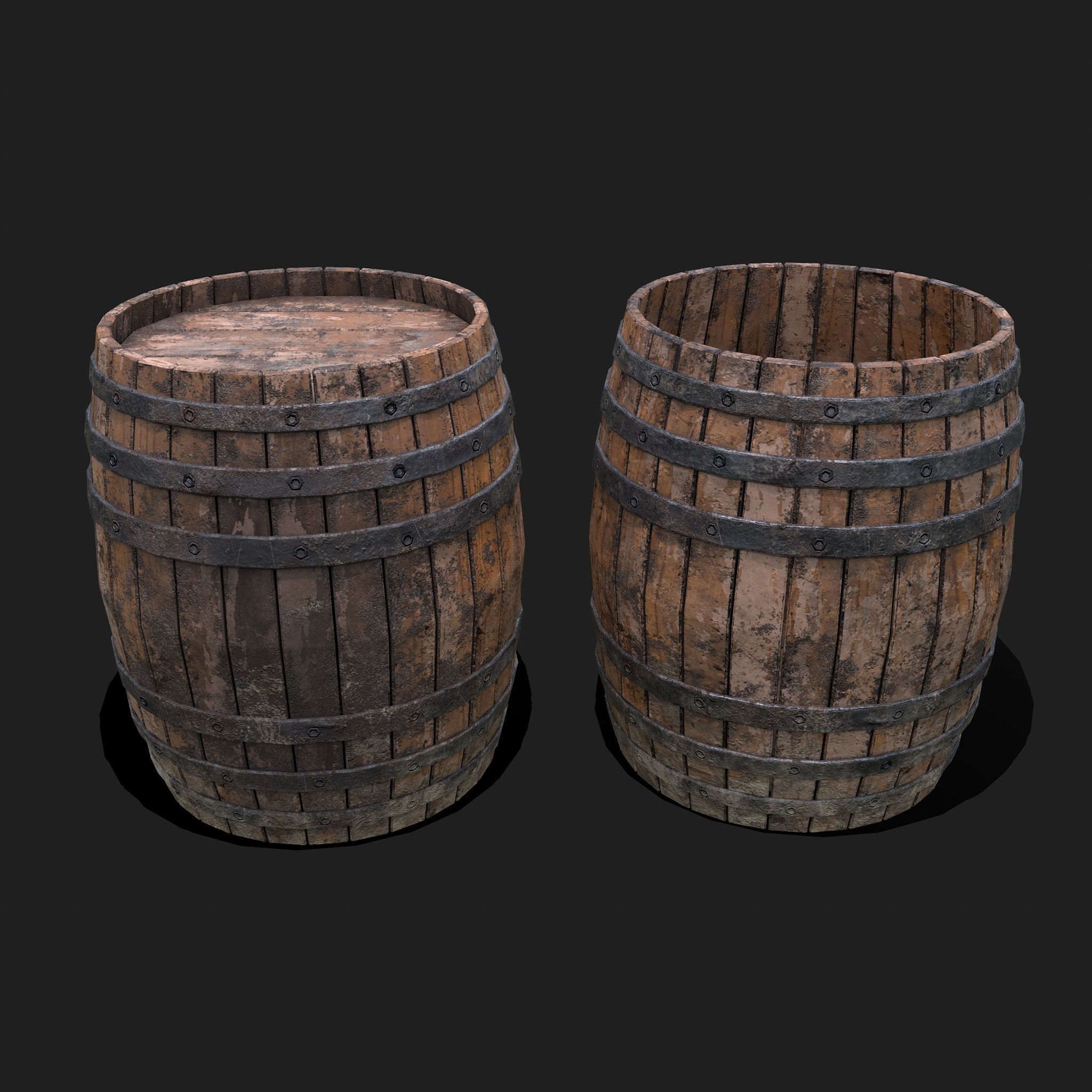 Barrel two wooden barrels Low-poly 3D model_2