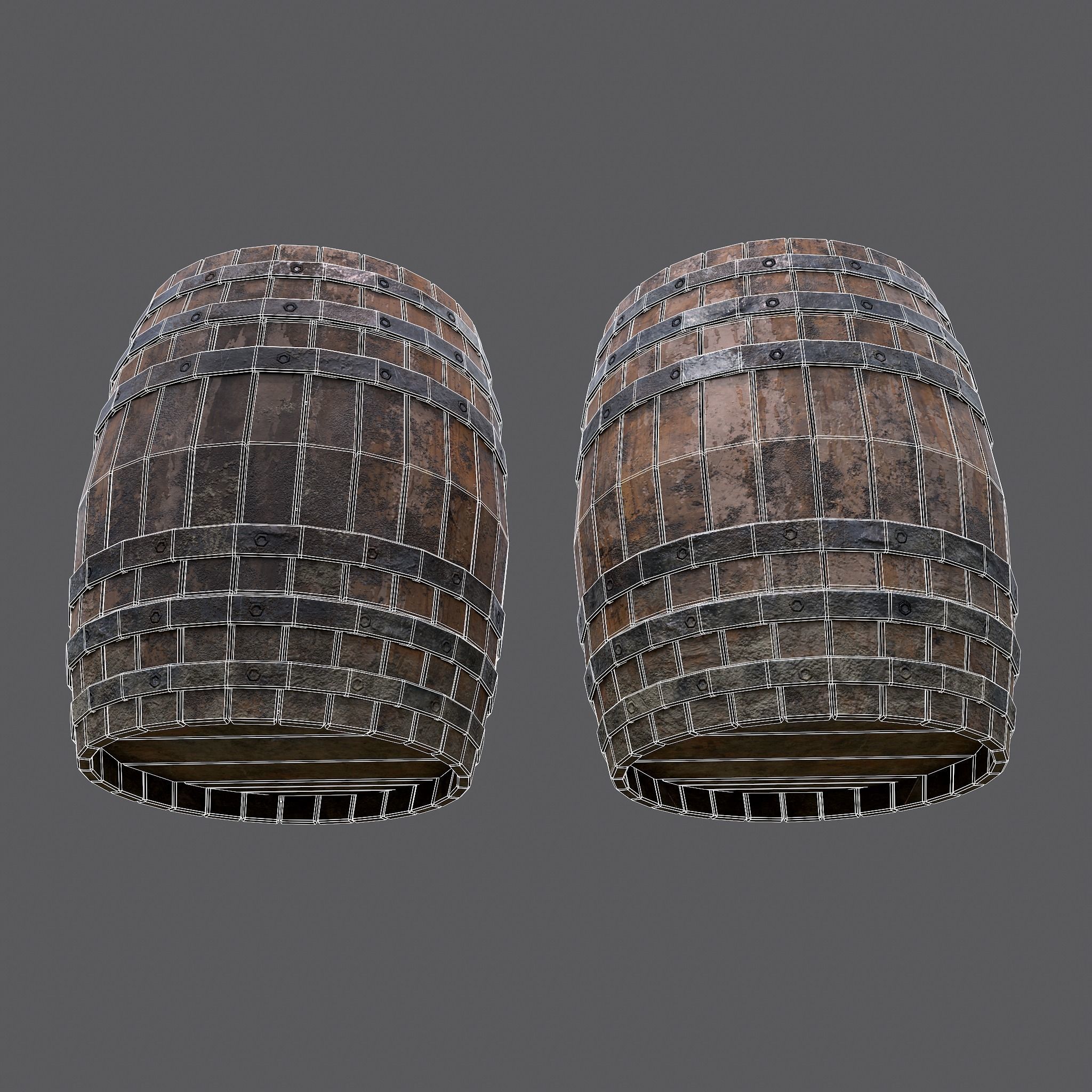 Barrel two wooden barrels Low-poly 3D model_20