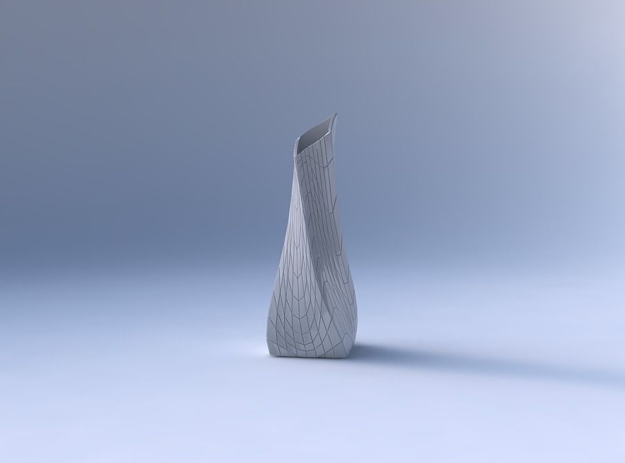 Vase twisted squeezed and bent rectangle 2 with wavy grid plates 3D print model_4