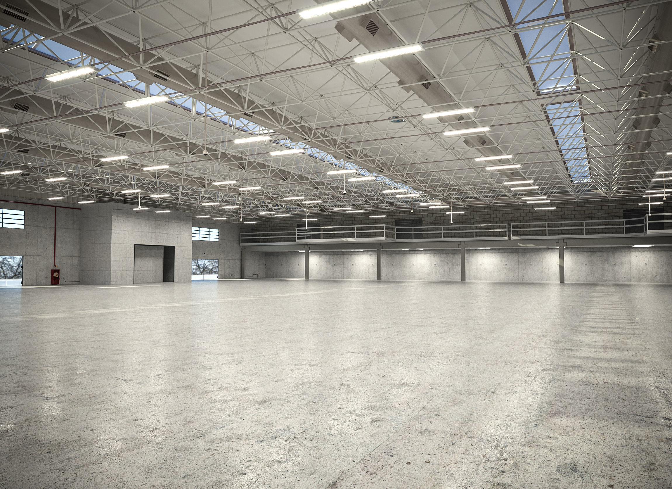 Warehouse industrial with metal roof 3D model_8